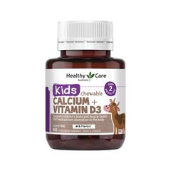Viên nhai bổ sung canxi và vitamin D3 Healthy Care Kids Calcium Vitamin D3 của Úc 60 viên