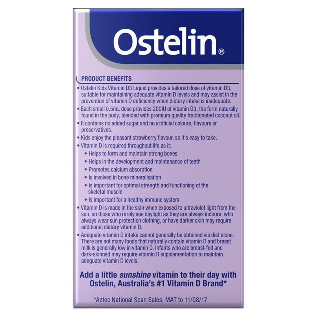 Vitamin D3 dạng nước cho bé từ 6 tháng tuổi Ostelin Kids Vitamin D3 Liquid của Úc 20ml