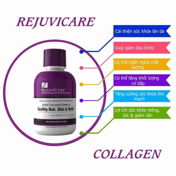 Collagen nước hỗ trợ đẹp da, móng, tóc RejuviCare Collagen Beauty Formula Liquid của Mỹ 480ml