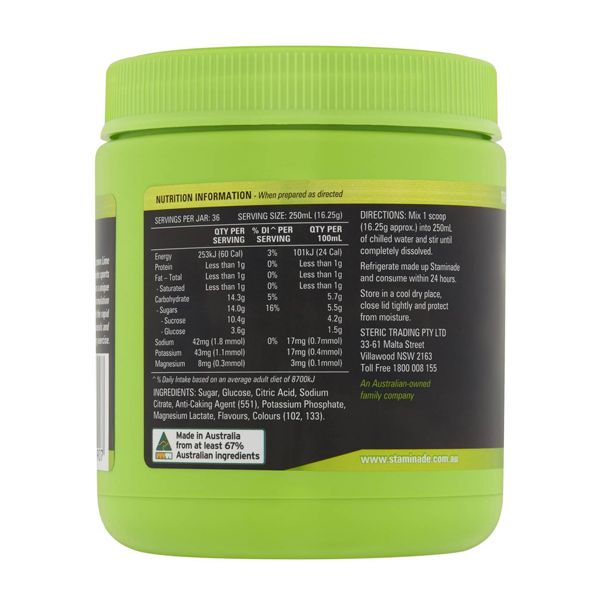 Đường thể thao vị chanh hỗ trợ tăng năng lượng Staminade Lemon Lime Powder của Úc 585g