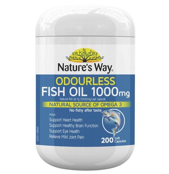 Dầu cá không mùi Nature's Way Odourless Fish Oil 1000mg của Úc 200 viên