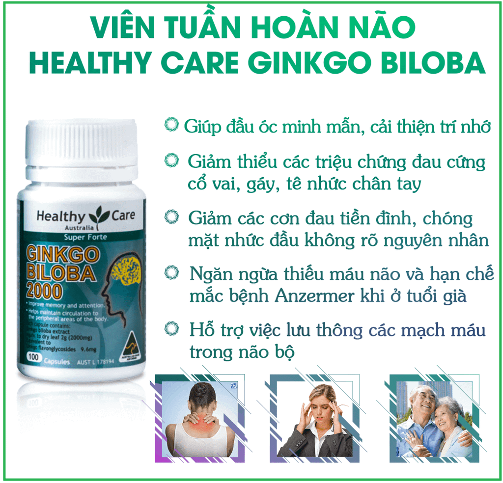 Viên uống Healthy Care Ginkgo Biloba 2000mg của Úc 100 viên