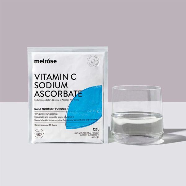 Bột vitamin C nguyên chất có muối sodium Melrose Vitamin C Sodium Ascorbate của Úc gói 125g