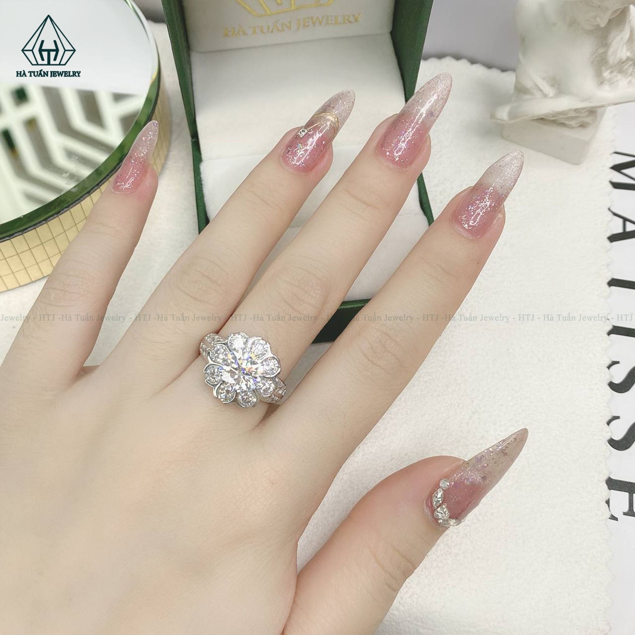 RX346 8mm Nhẫn nữ mặt hoa anh đào
