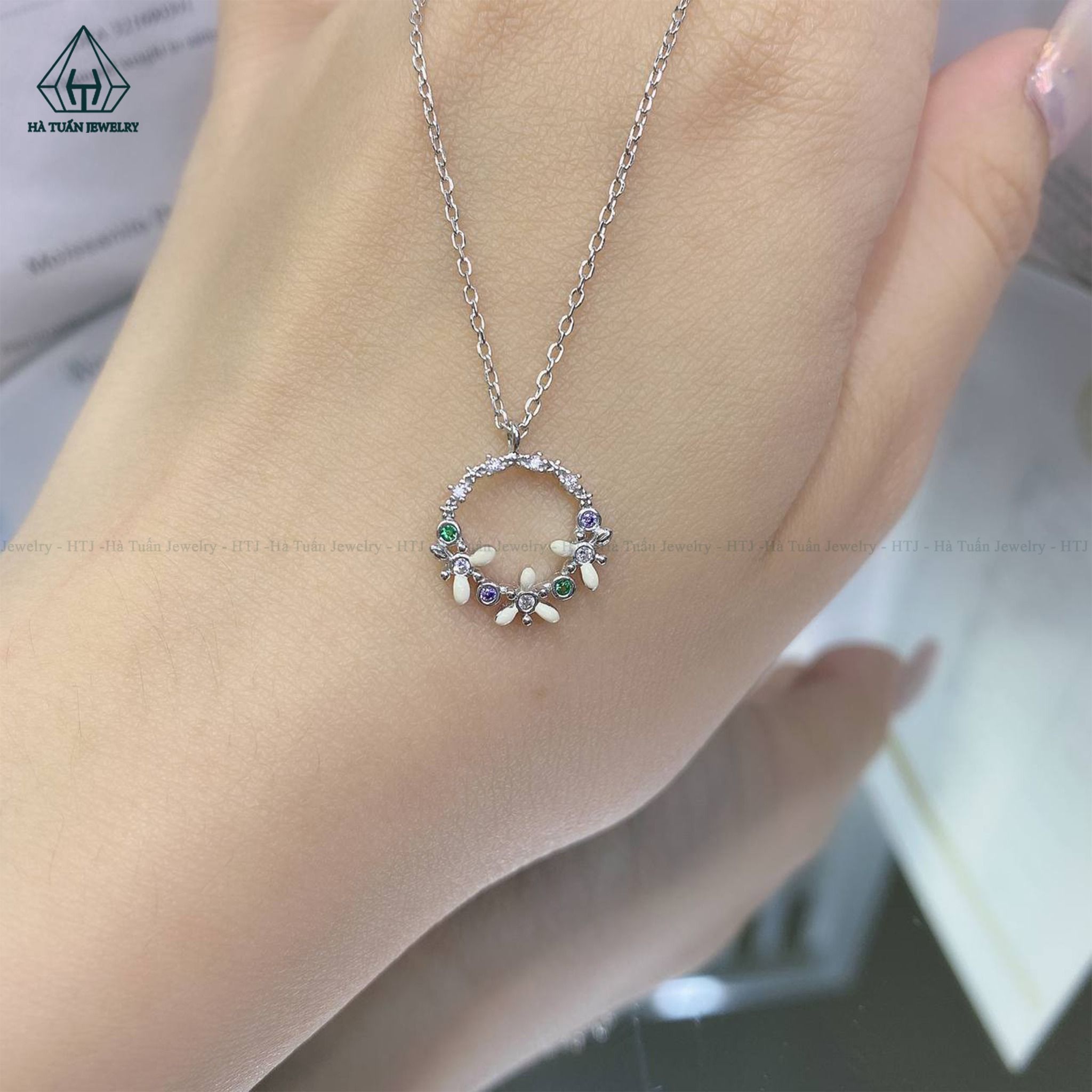 N443 Dây chuyền mặt tròn đá màu