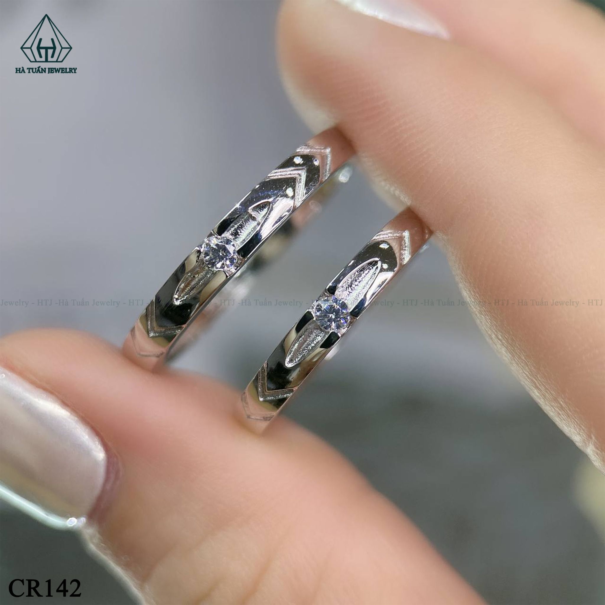 CR142 Nhẫn đôi viền trơn cắt