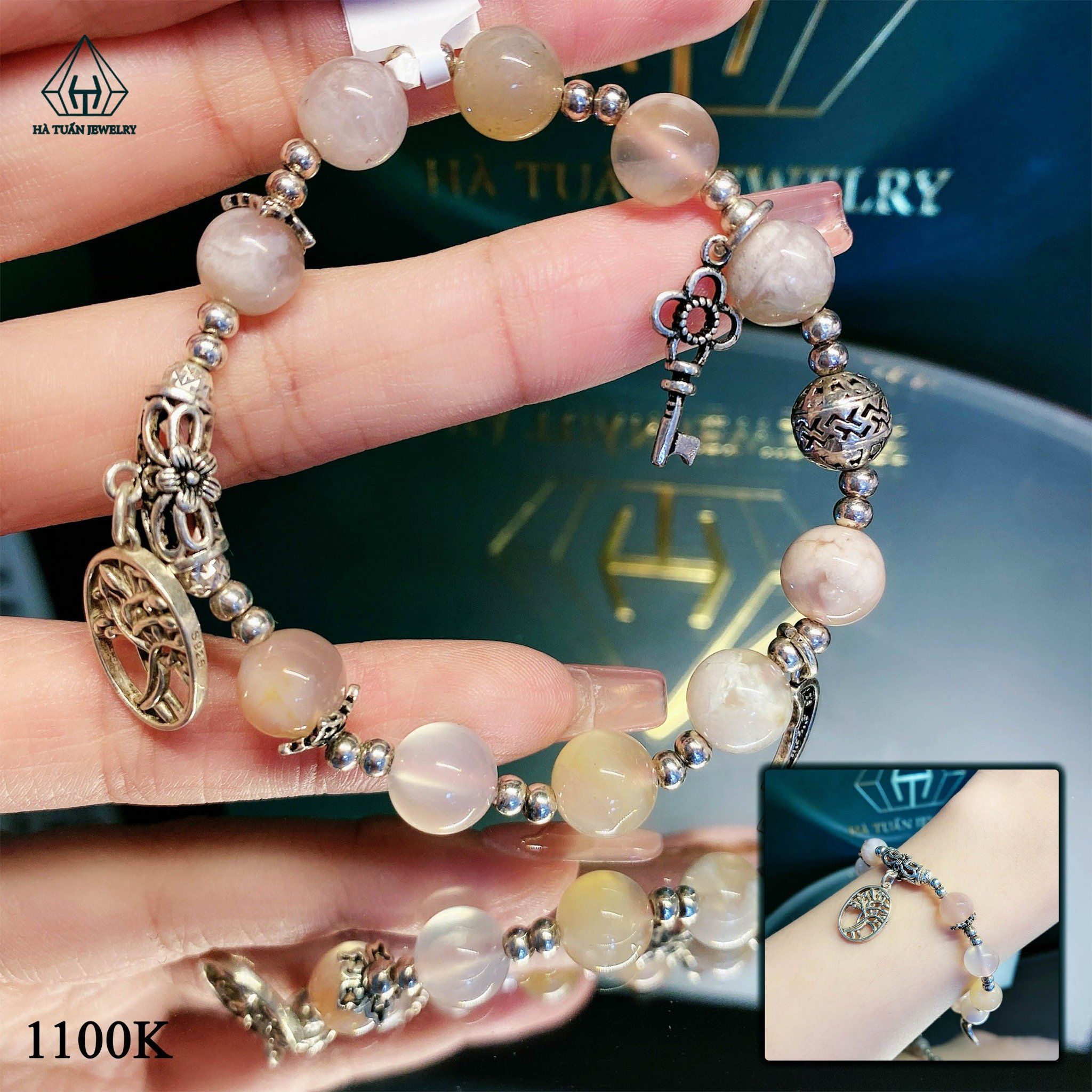 SC064 VÒNG ĐÁ MÃ NÃO HOA ANH ĐÀO MIX CHARM