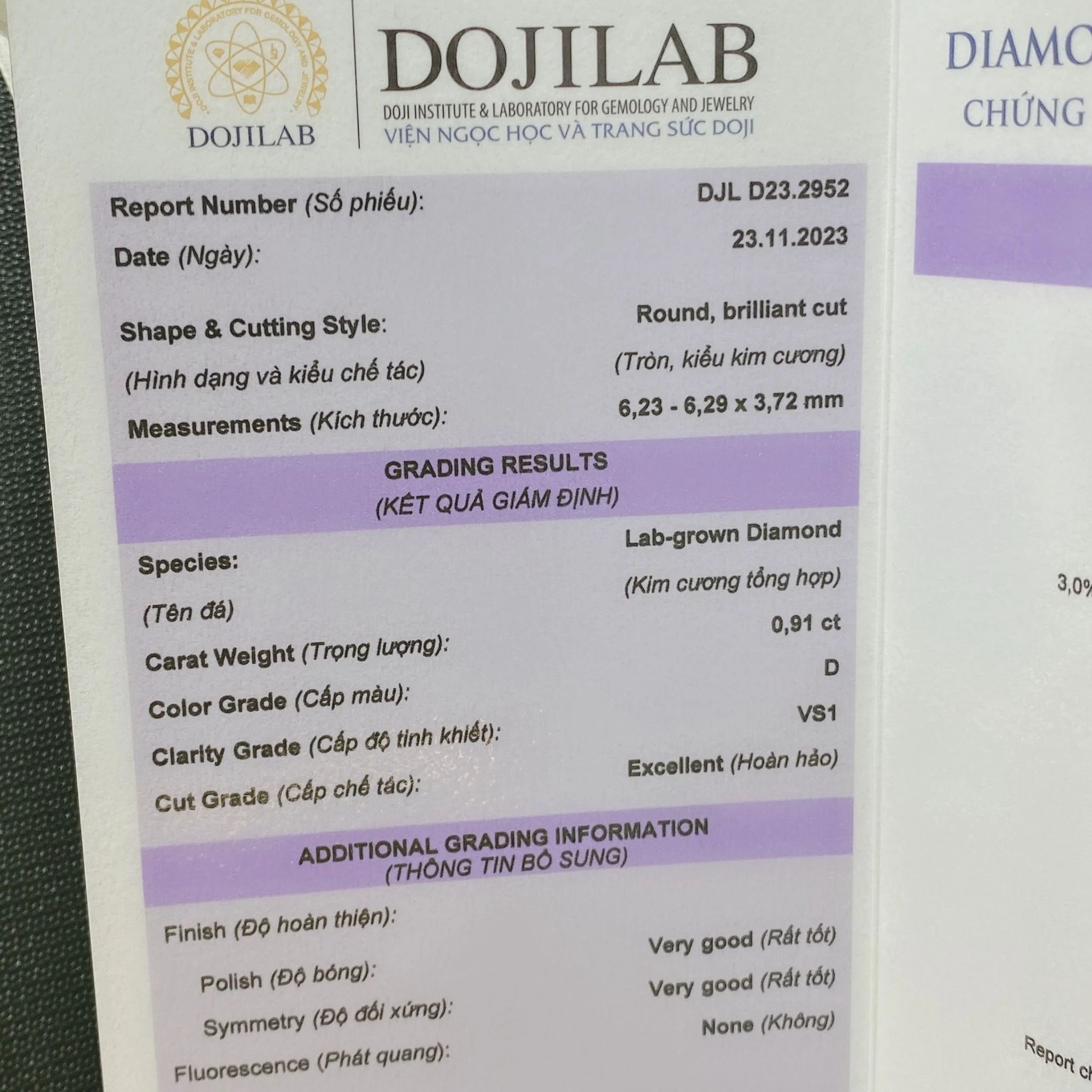 LDR62 Kim cương nhân tạo 6.2mm-D-DJLD23.2952 (đã cắt vỉ)