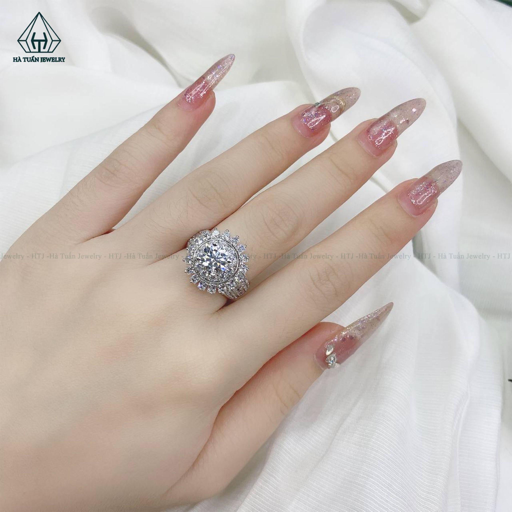 RX352 6.5mm Nhẫn nữ đài hoa viền tấm vuông + tròn