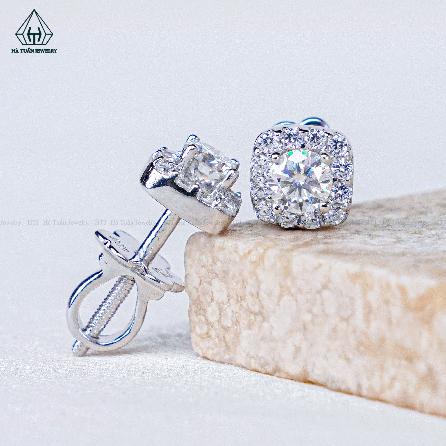 EX014 Chủ Mois 3.6mm Bông tai hoa viền vuông