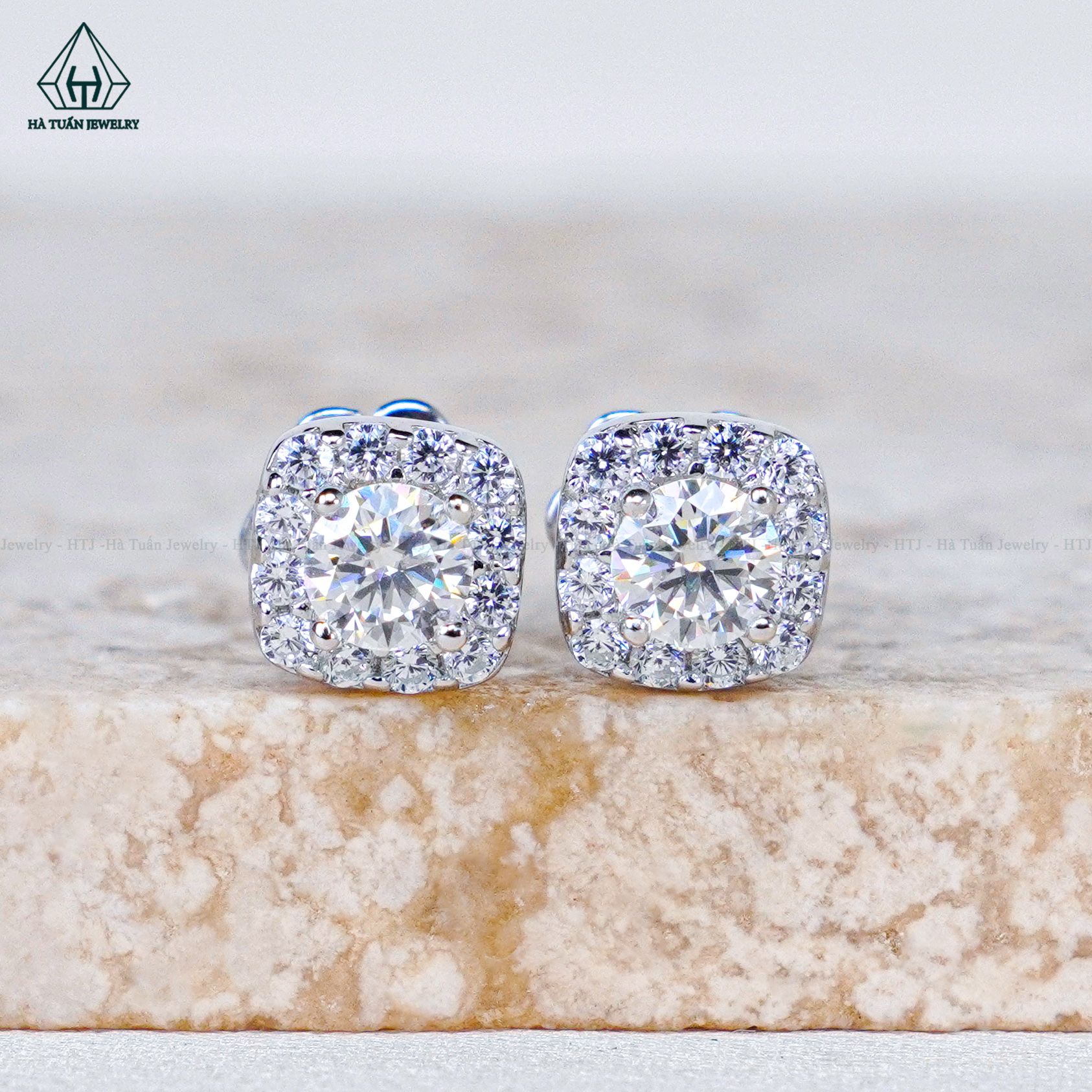 EX014 Chủ Mois 3.6mm Bông tai hoa viền vuông