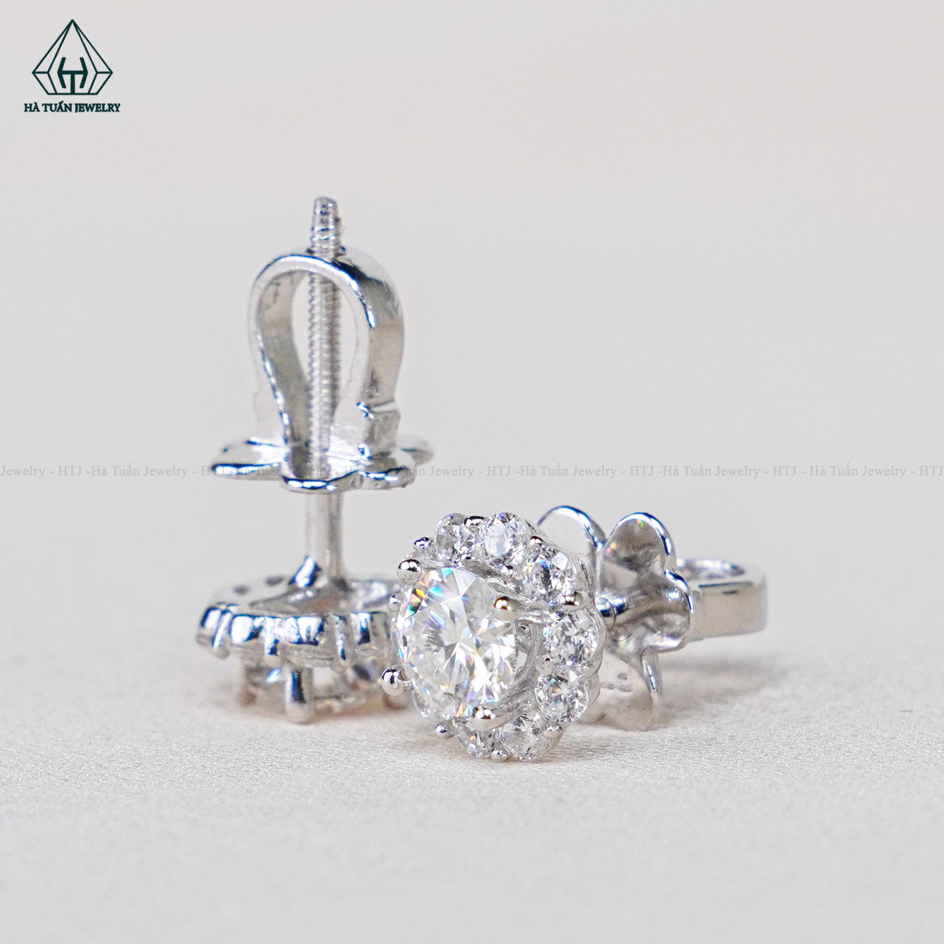 EX128 4mm Bông tai viền tấm hoa 10 cánh
