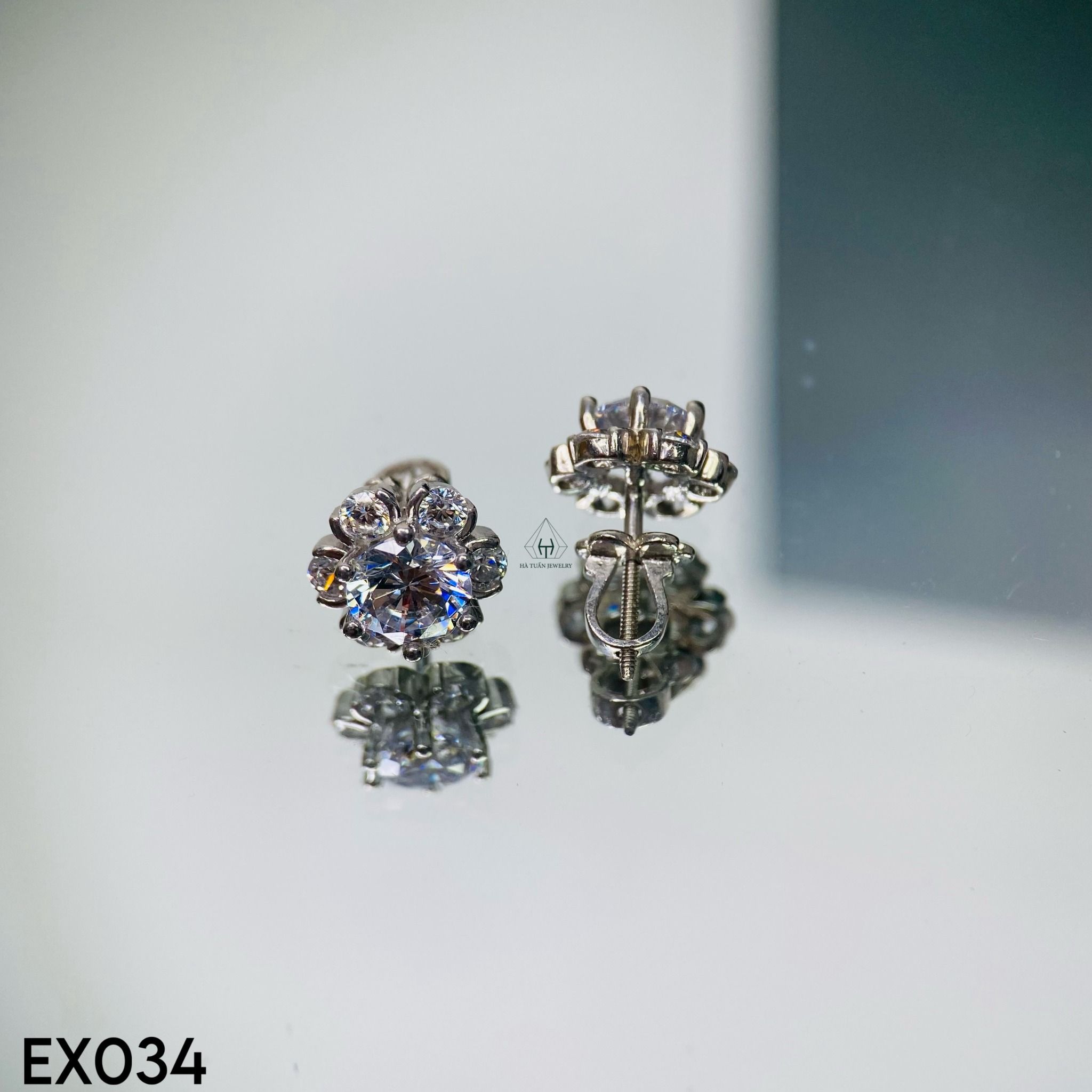 EX034 6.3mm bông tai hoa 6 cánh