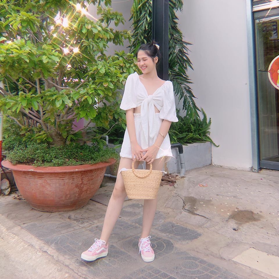 Set áo crop cột nơ + short đũi