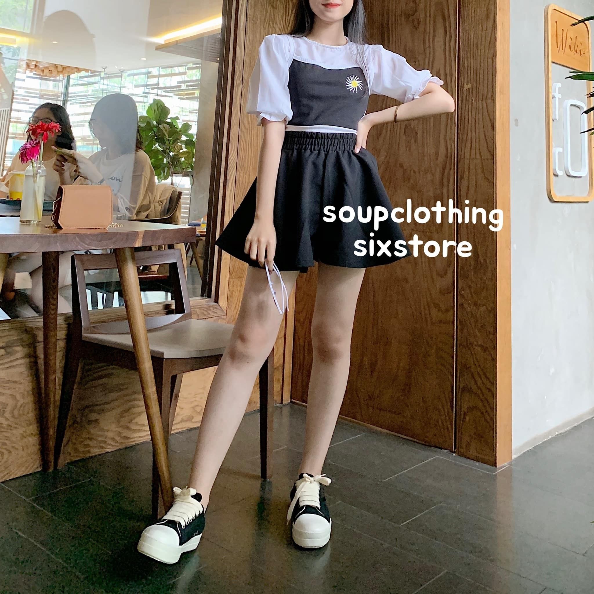 Set áo hoa cúc thêu + short đen
