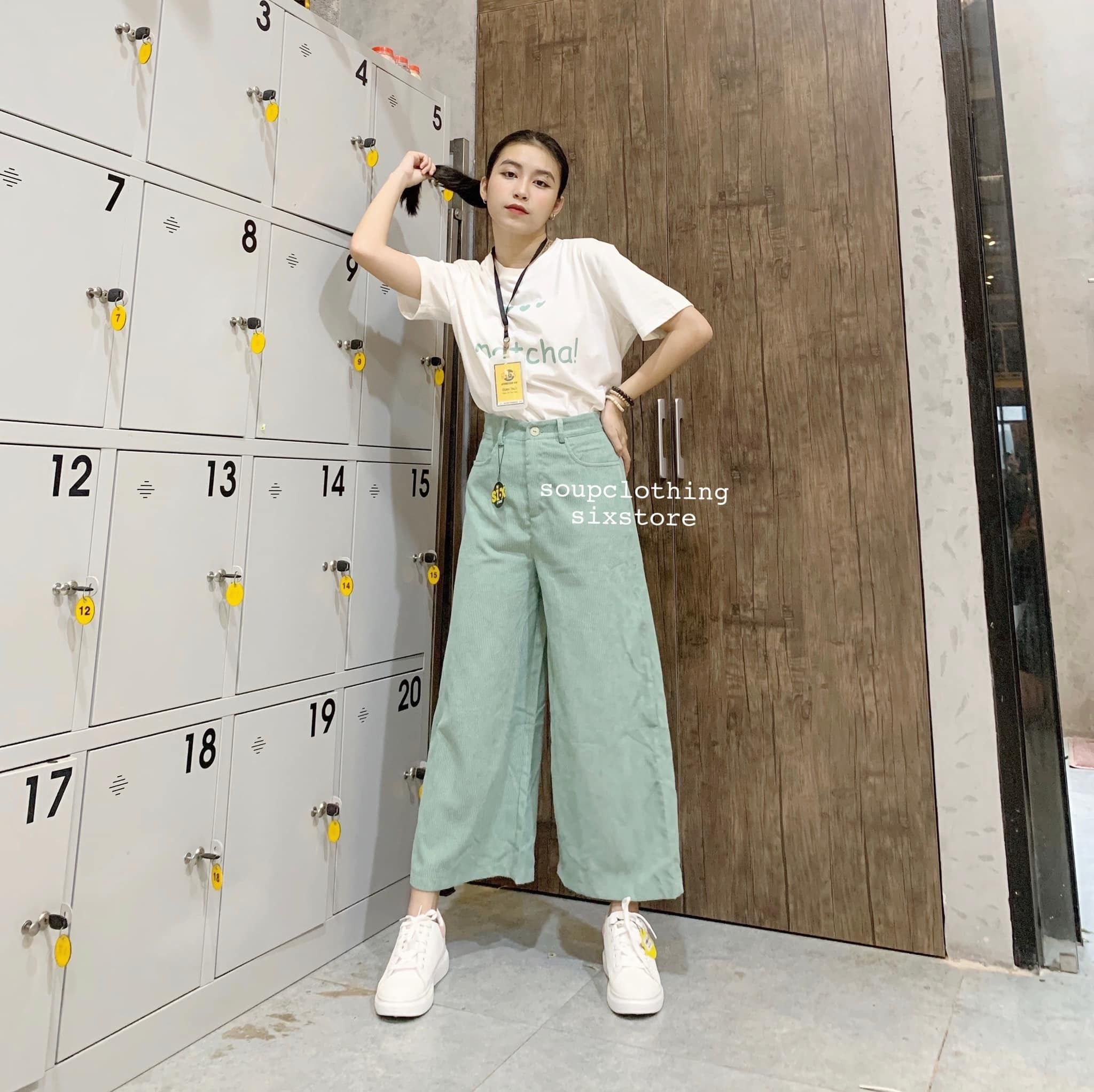 Set áo matcha + quần suông xanh