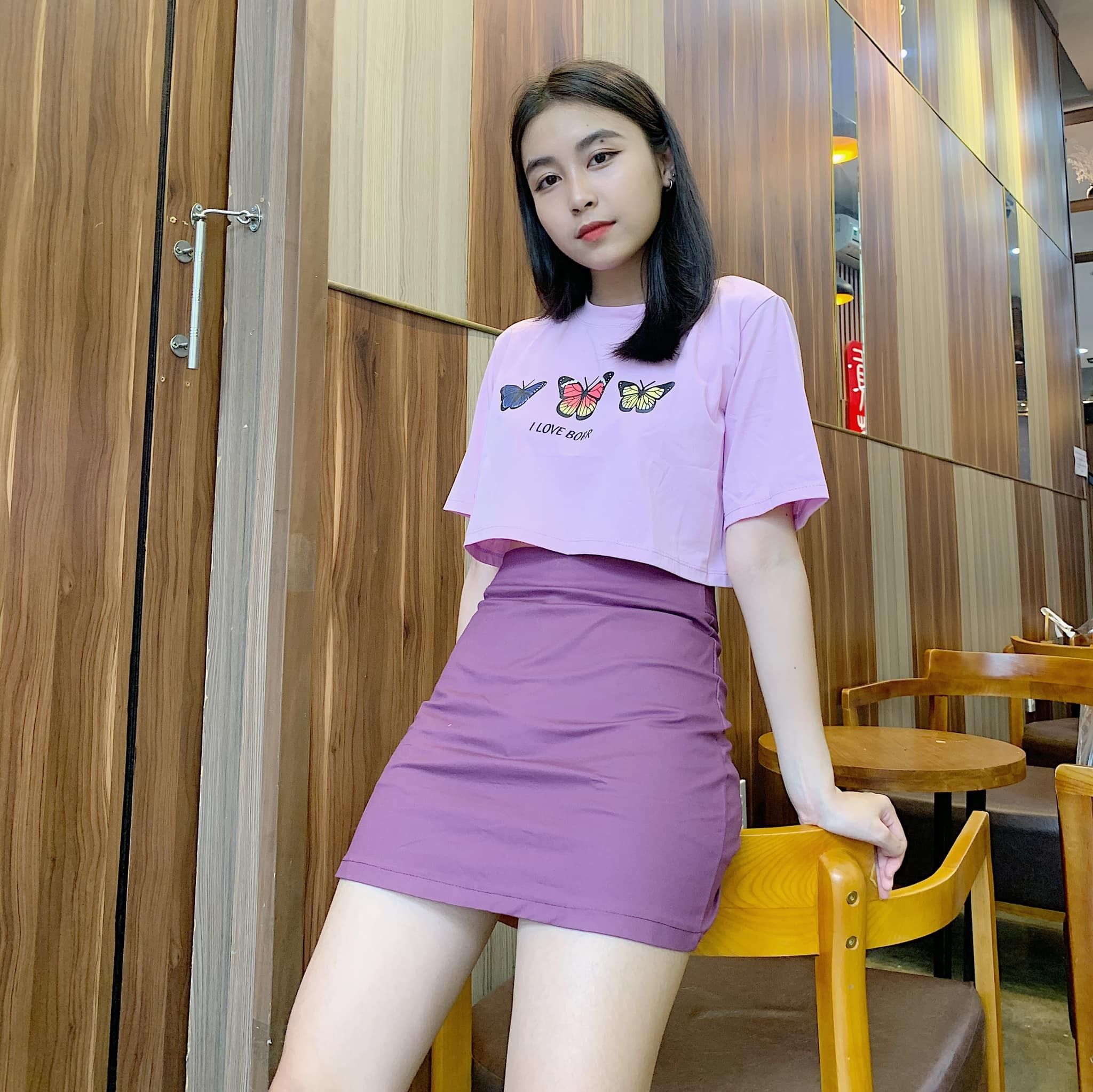 Set áo crop bướm + chân váy