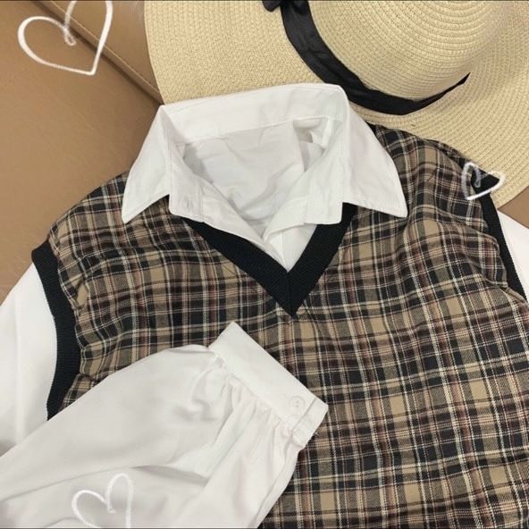 Set áo sơmi + ghile nâu