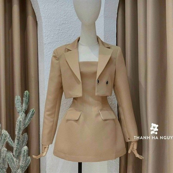Set áo vest + váy hoa