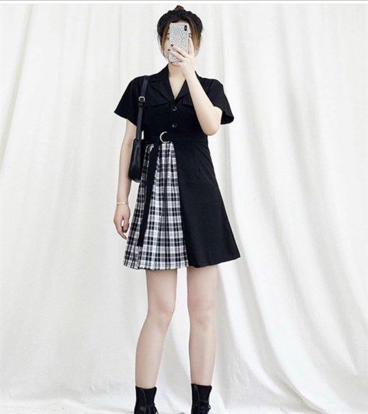 Đầm vest phối caro