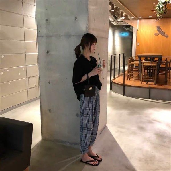 Quần baggy caro rút eo
