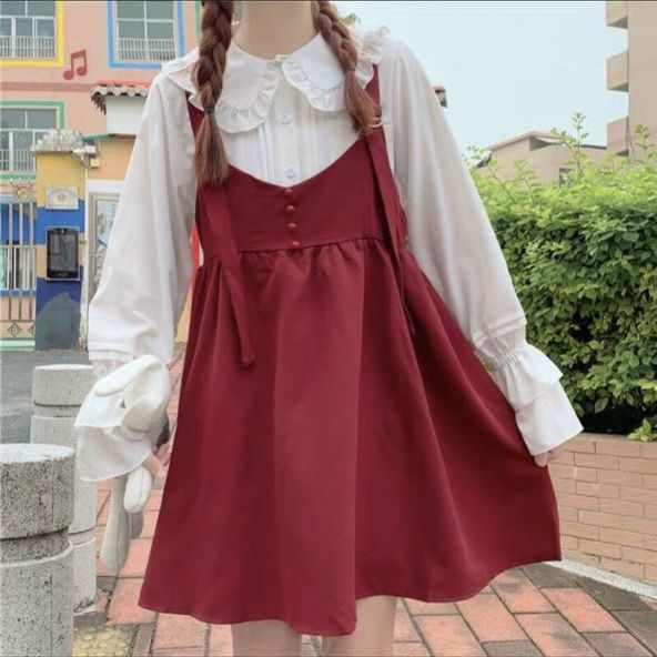 Set áo sơmi bèo + yếm đỏ