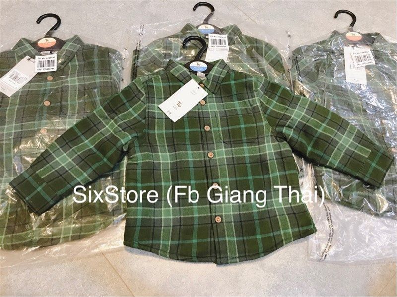 Áo sơmi caro xanh trần bông Tu