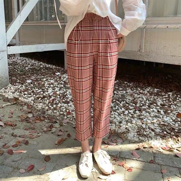 Quần baggy caro rút eo