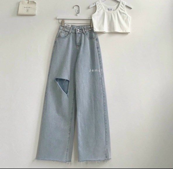 Quần jean culottes rách gối