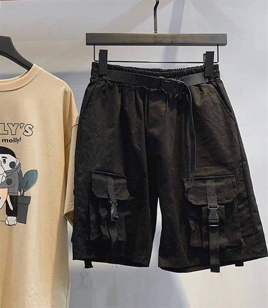 Quần short kaki 20yo đen phối khoá nhựa gài túi