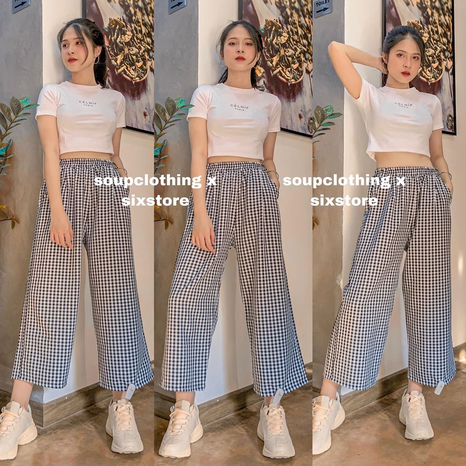 Quần caro culottes