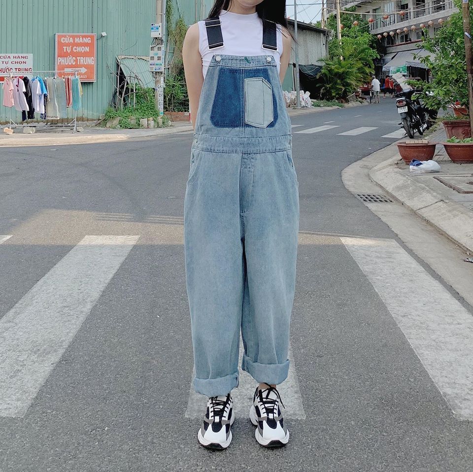 Yếm quần jean phối màu ombre