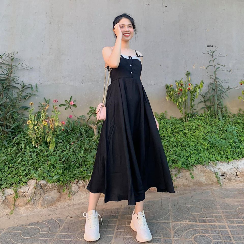 Đầm 2 dây maxi phối ren