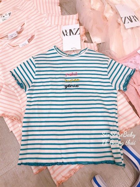 Áo thun tăm sọc xanh Zara