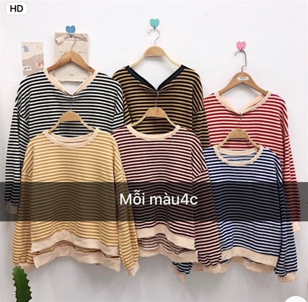 Áo nỉ tay dài sọc ngang nhỏ