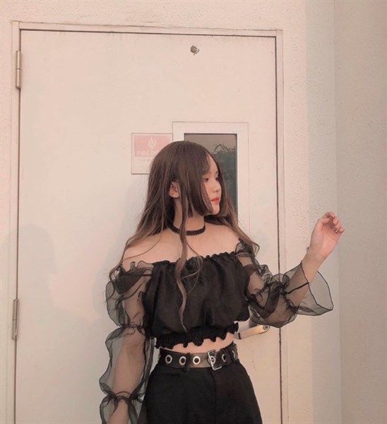Áo croptop phối tay lưới