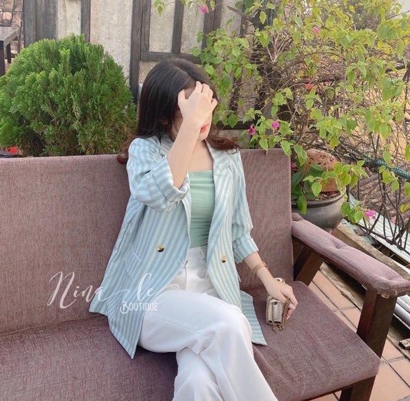 Áo khoác vest xanh sọc