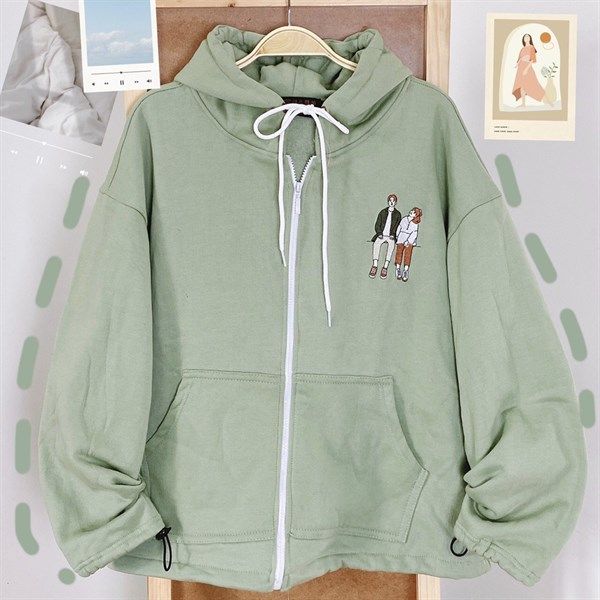 Áo khoác nỉ khoá zip logo trai gái