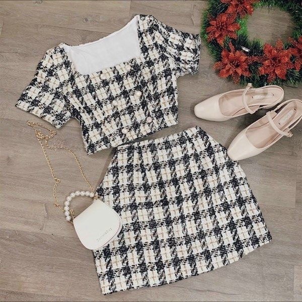 Set bố trắng đen cảo cổ U