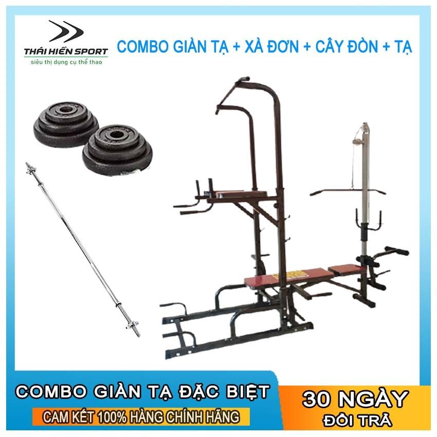  Combo 50kg tạ + ghế tạ đa năng kết hợp xà đơn+ cây đòn 