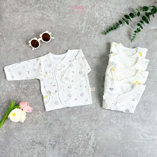  [01 Áo] Áo sơ sinh tay dài cài lệch chất cotton siêu mềm mịn Hinata A01 