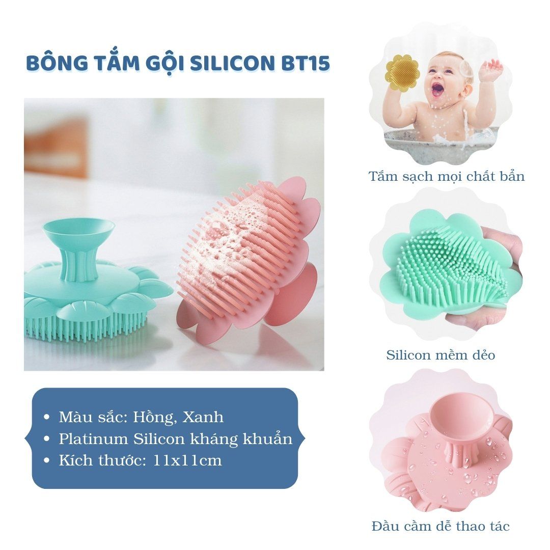 Bông tắm gội silicon cho bé BT15 - Thương hiệu Hinata Nhật Bản