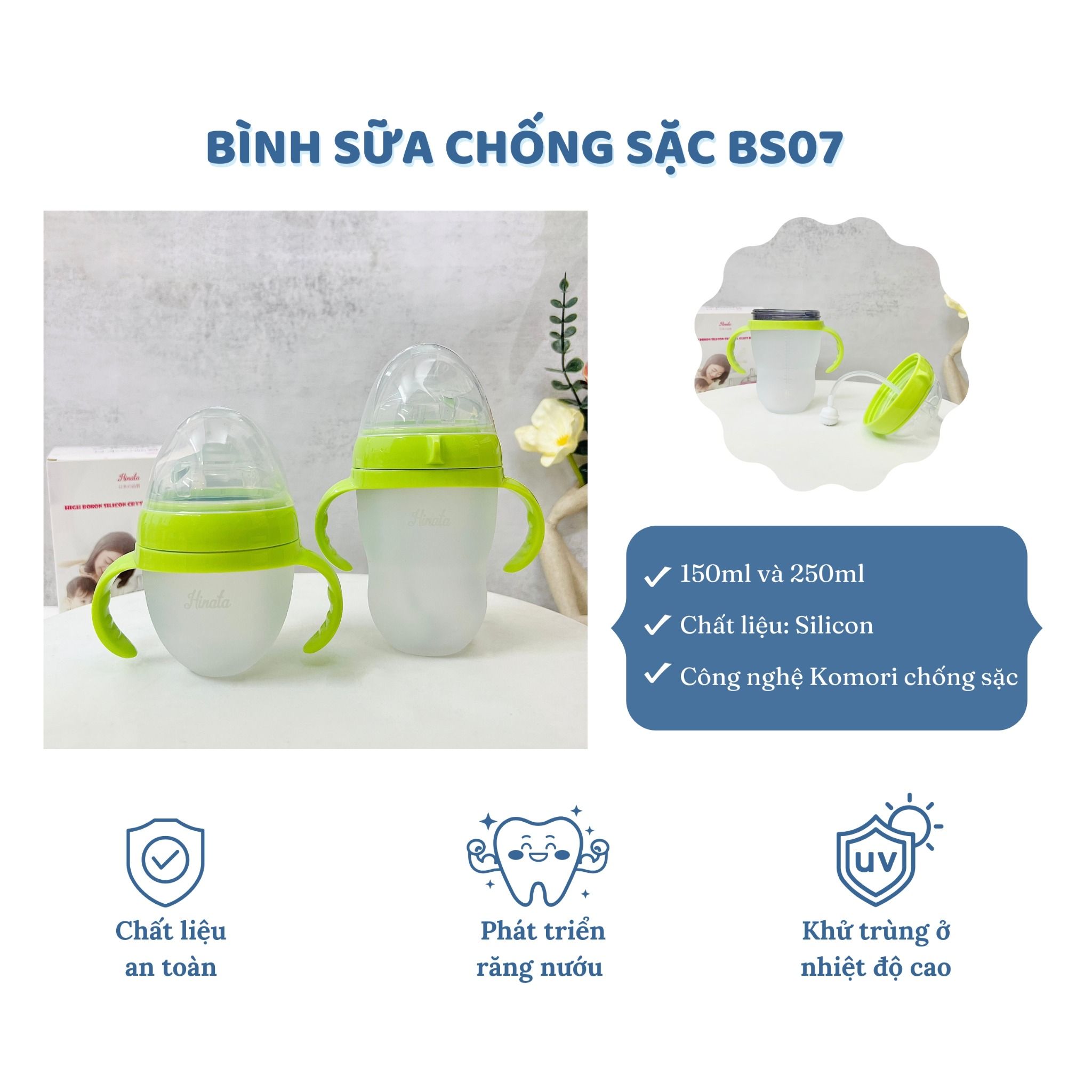 Bình sữa Silicon Komori Nhật Bản Hinata BS07
