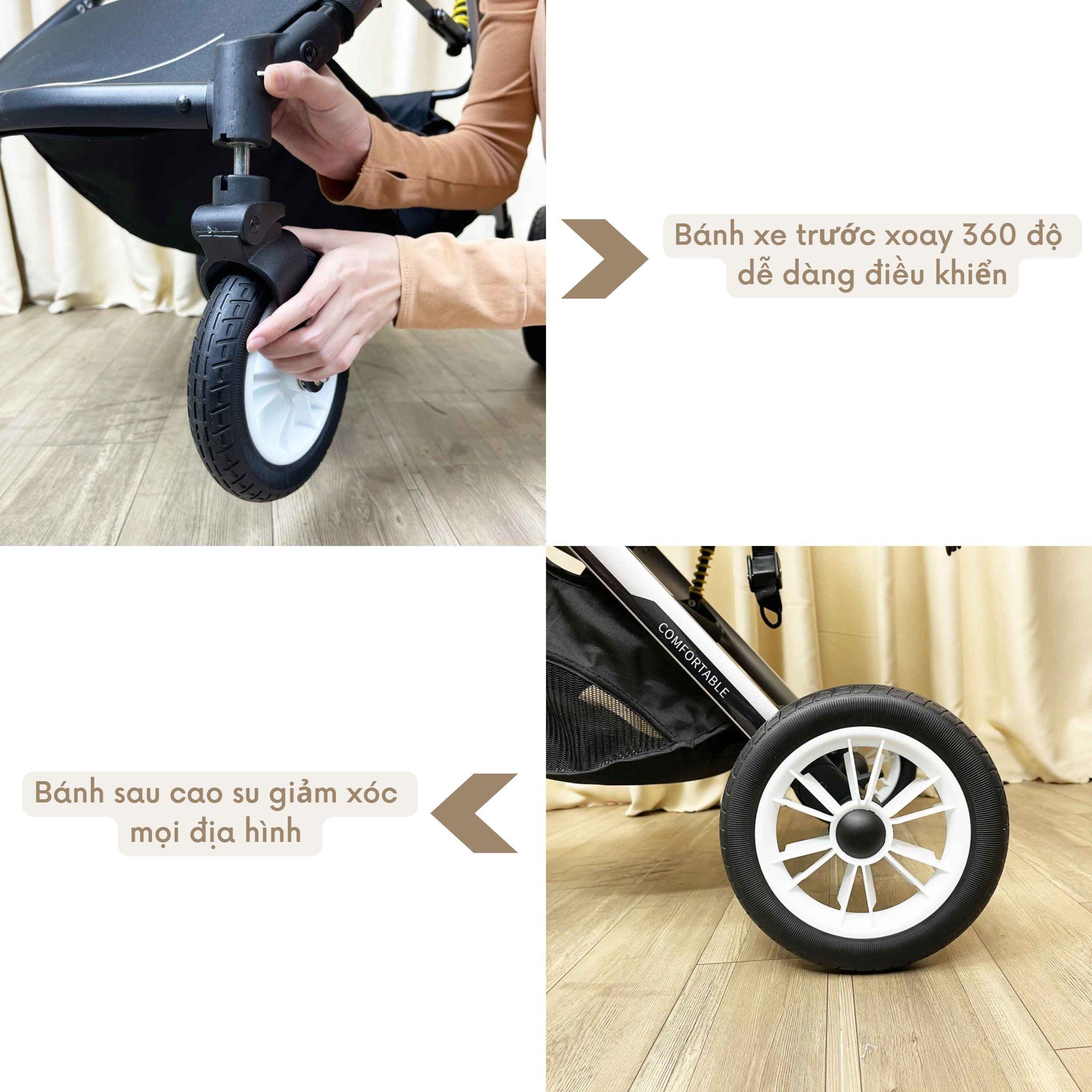 Xe đẩy nôi đi động cao cấp gấp gọn 3 trong 1, đẩy 2 chiều thuận tiện - XD10 Hinata Nhật Bản