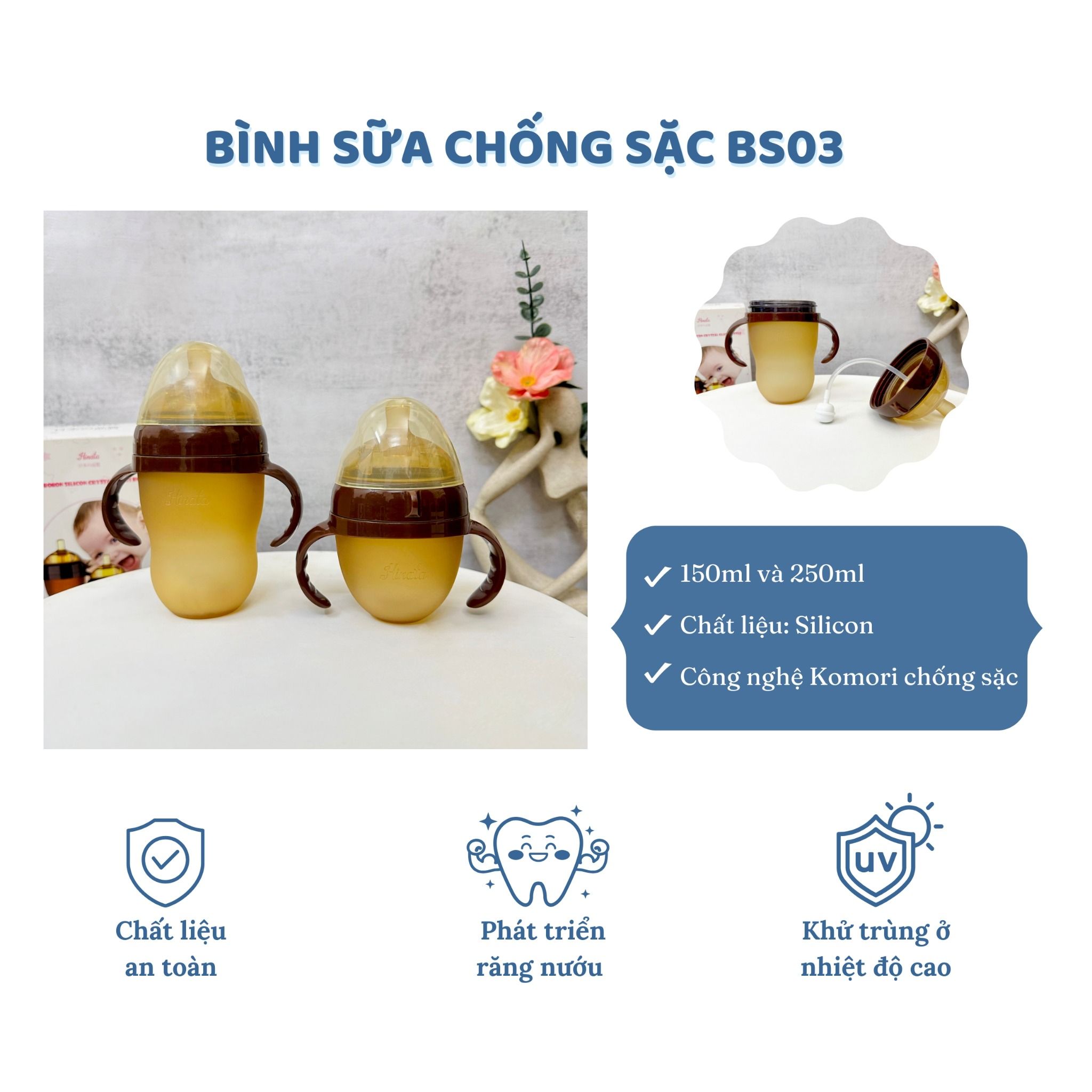 Bình sữa Silicon chống sặc Hinata BS03