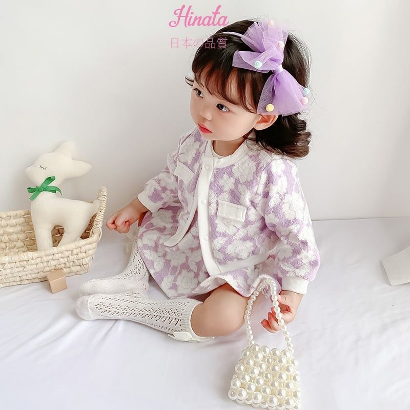 Set đầm hoa tím giả vest Hinata cho bé gái BF30