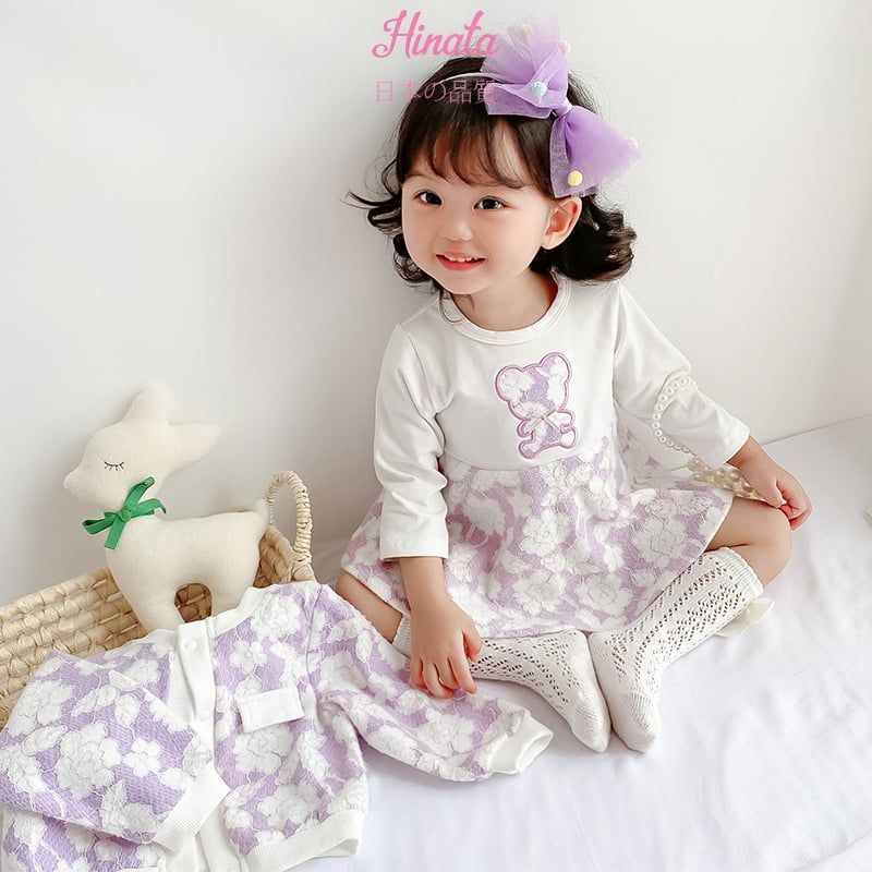 Set đầm hoa tím giả vest Hinata cho bé gái BF30
