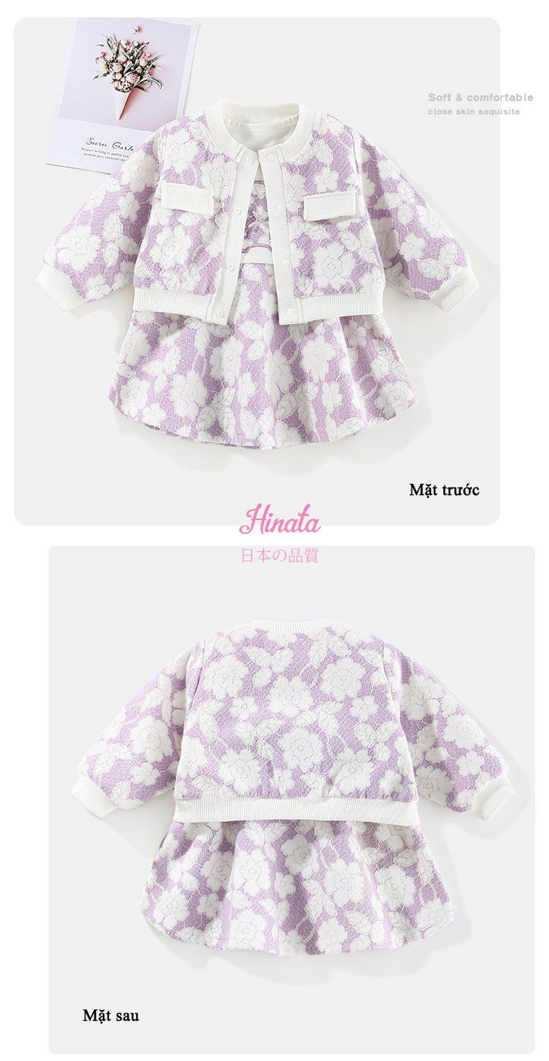 Set đầm hoa tím giả vest Hinata cho bé gái BF30
