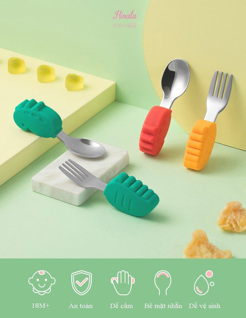 Bộ muỗng nĩa ăn dặm Thép 304 không gỉ MN03 Hinata Nhật Bản