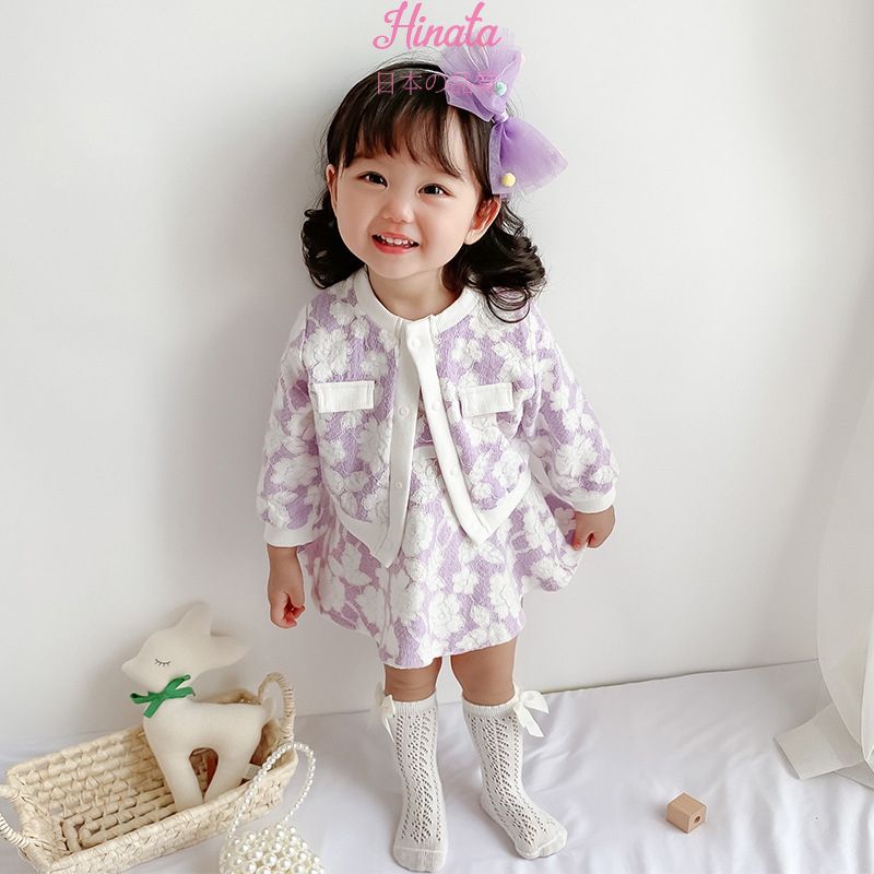 Set đầm hoa tím giả vest Hinata cho bé gái BF30